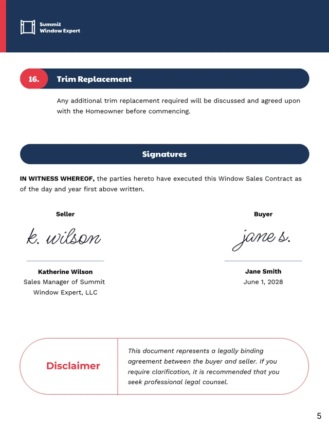 Window Sales Contract Template - Página 5