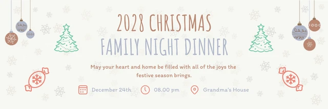 Grey Fun Cheerful Illustration Family Dinner Christmas Banner Template