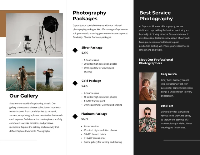 Black and White Simple Clean Minimalist PhotographyTri-fold Brochure - Page 2