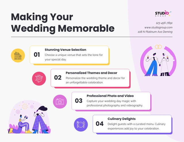 Plantilla de infografía de boda memorable morada