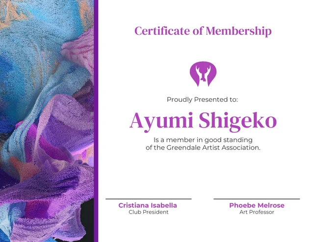 White And Purple Modern Elegant Artist Membership Certificates Template