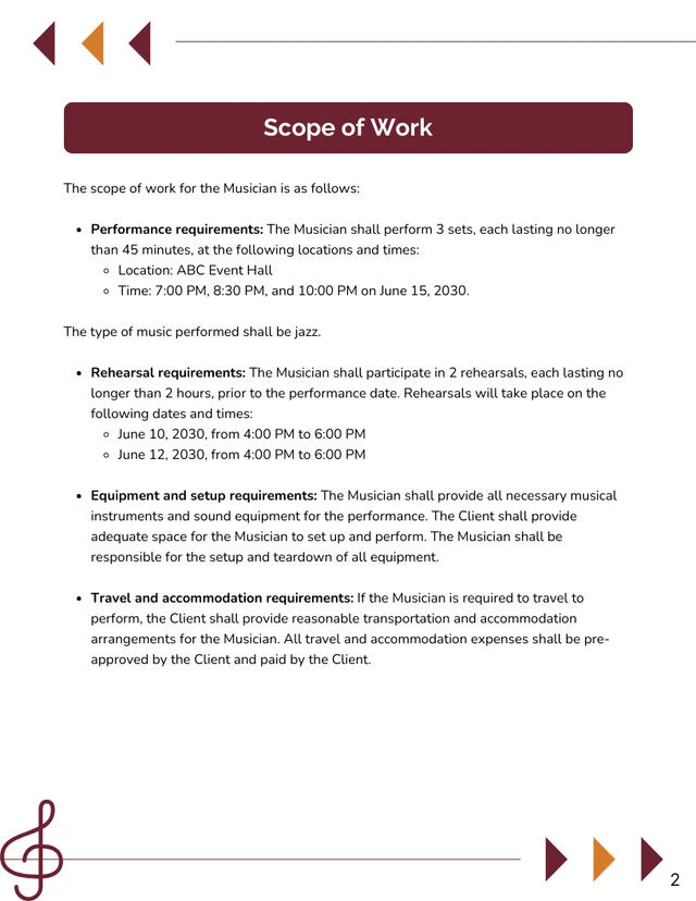 Musician Contract Template - Page 2