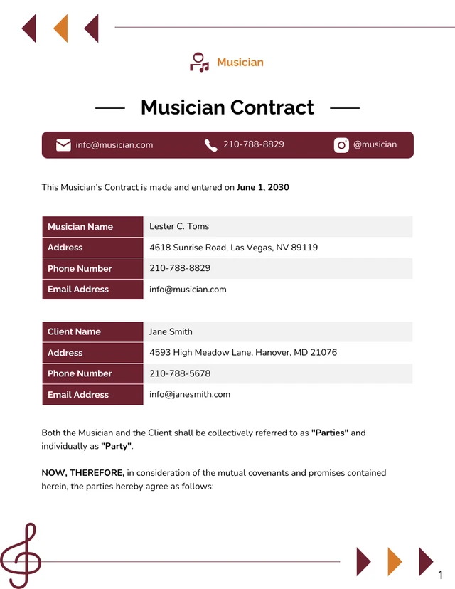 Musician Contract Template - Page 1