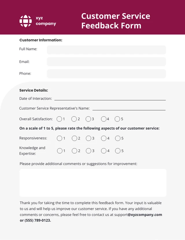 Red And Grey Simple Modern Customer Service feedback Form Template