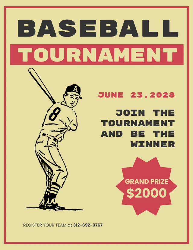 Red Brown Vintage Baseball Tournament Poster Template
