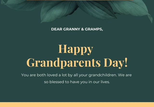 Dark Green And Yellow Aesthetic Elegant Happy Grandparents Day Card Template