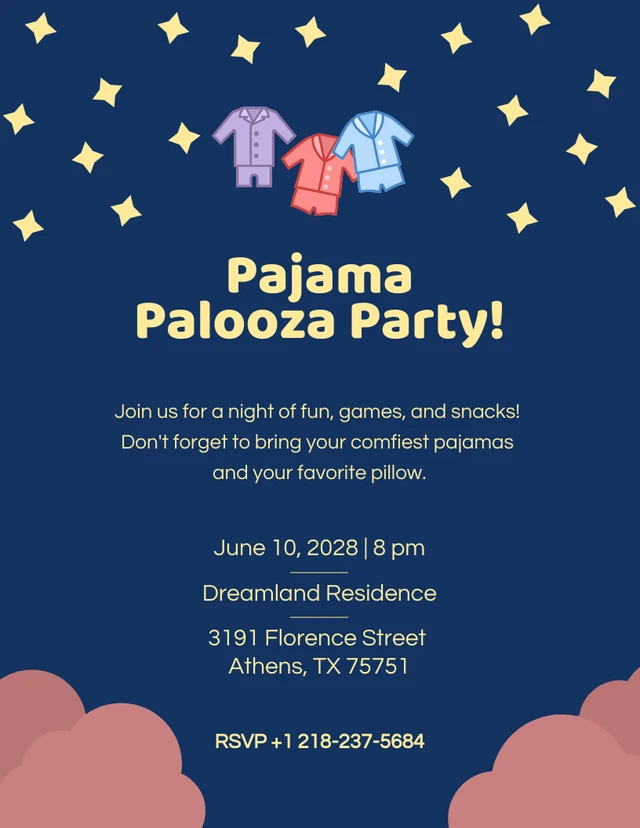 Red Yellow Navy Pajama Party Invitation Template