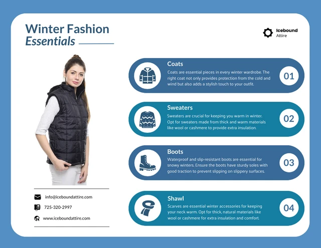 Fundamentos da moda de inverno: modelo de infográfico