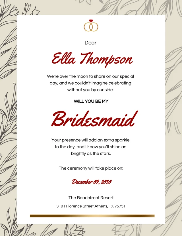 Simple Floral Bridesmaid Invitation Template