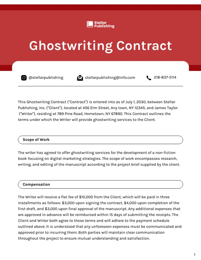 Ghostwriting Contract Template - page 1