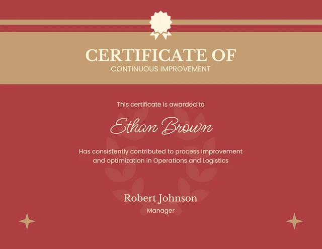 Red and Tan Simple Work Certificate Template