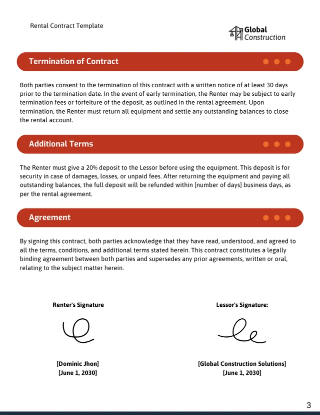 Equipment Rental Contract Template - Page 3