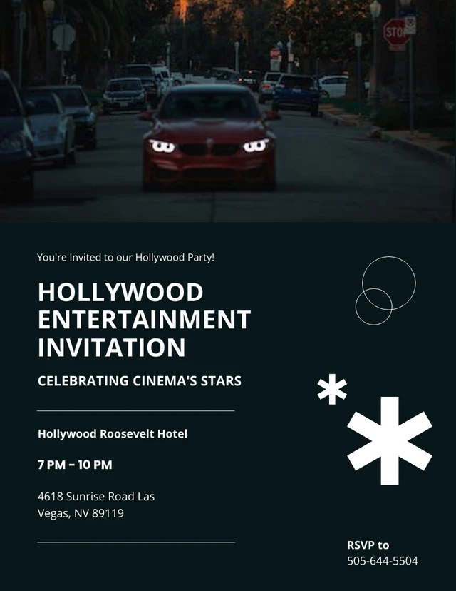 Black Simple Minimalist Hollywood Invitation Template