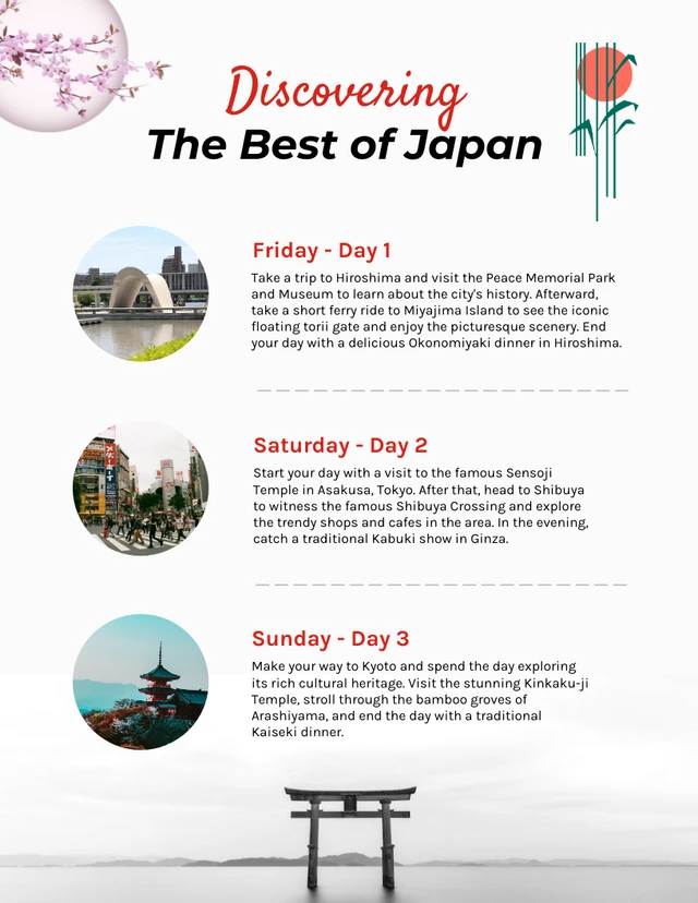 Red and White Japan Travel Itinerary Schedule Template