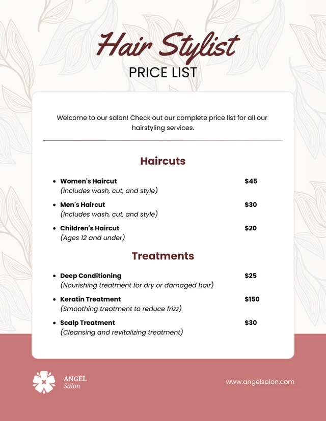 Hair Stylist Price List Template