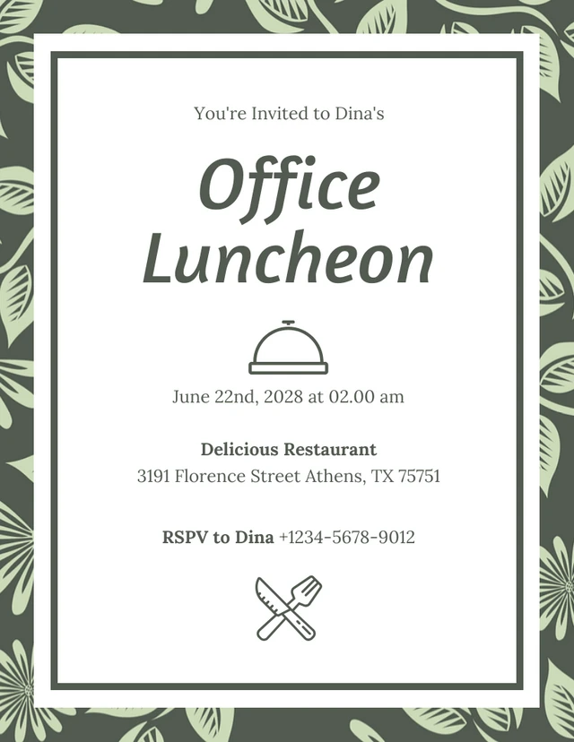 Green Floral Pattern Office Luncheon Invitation Template