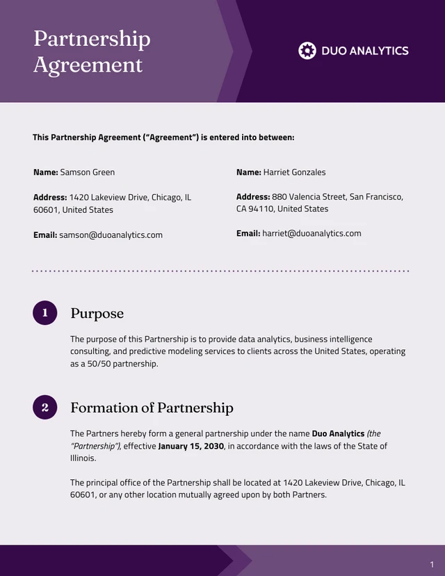 50/50 Business Partnership Agreement Template - Página 1