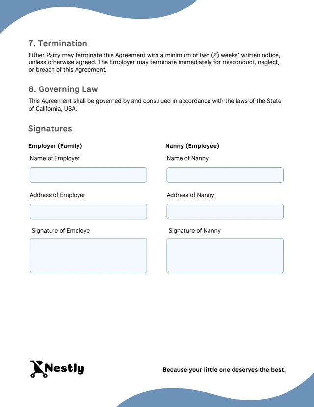 Sample Nanny Contract Template - Page 2