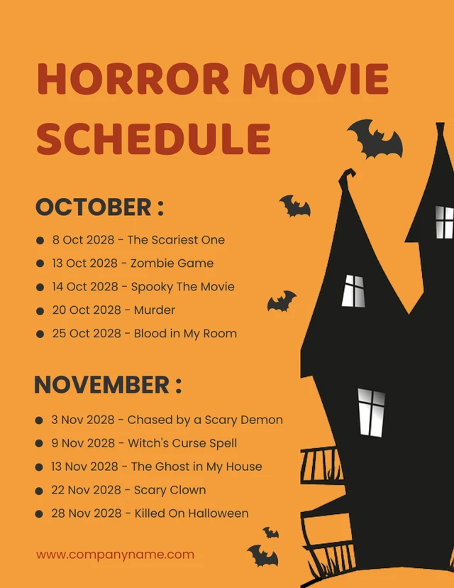 Yellow Horror Movie Schedule Template