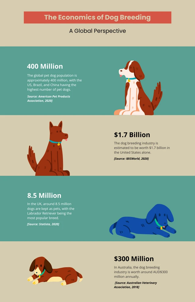 Modèle d'infographie sur l'économie de l'élevage de chiens