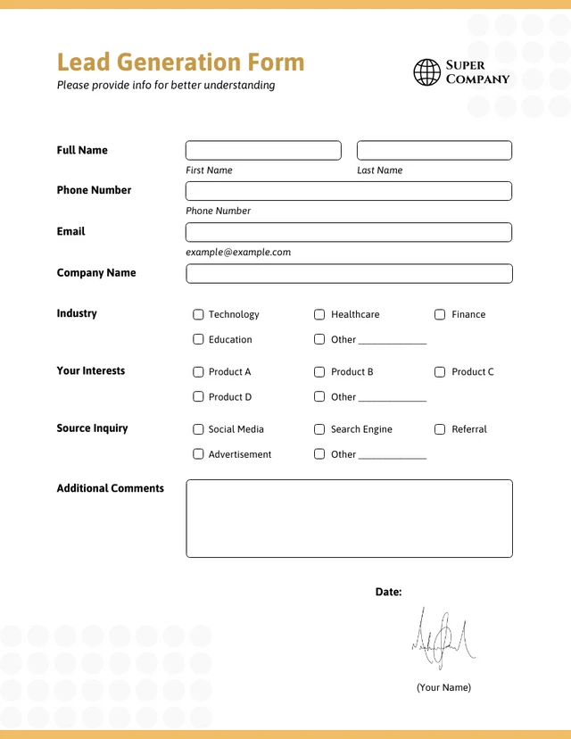 Yellow and White Simple Lead Generation Forms Template