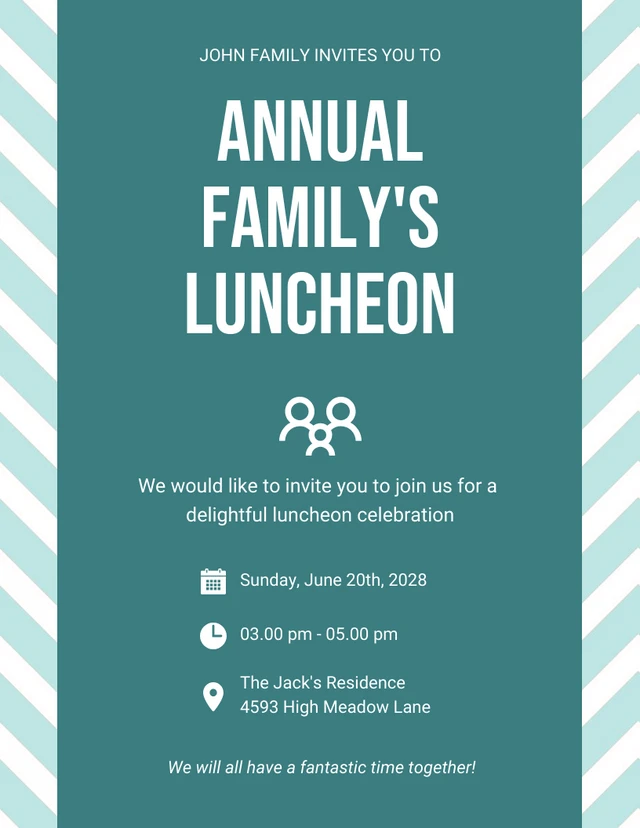 Teal Simple Annual Family Luncheon Invitation Template
