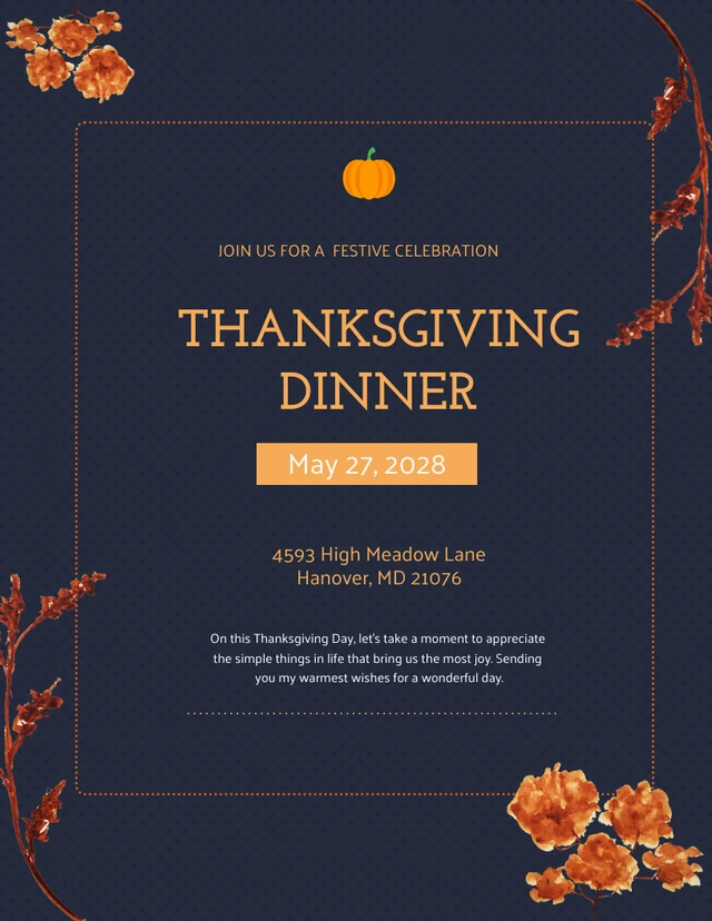 Modèle d'invitation pour Thanksgiving en bleu foncé