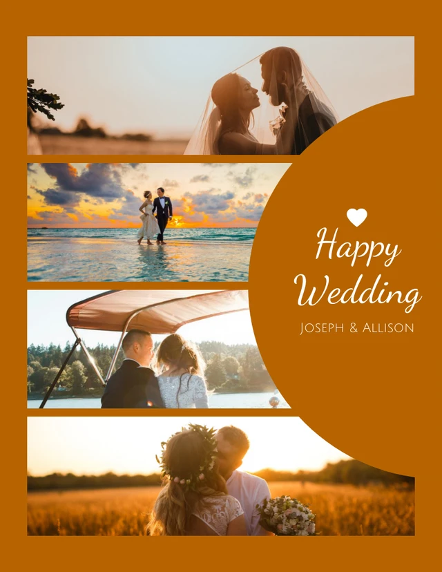 Brown Simple Happy Wedding Photo Collages Template