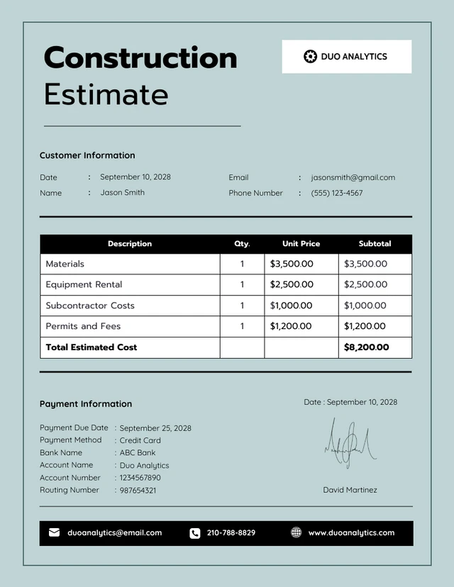 Green and Black Construction Estimate Template