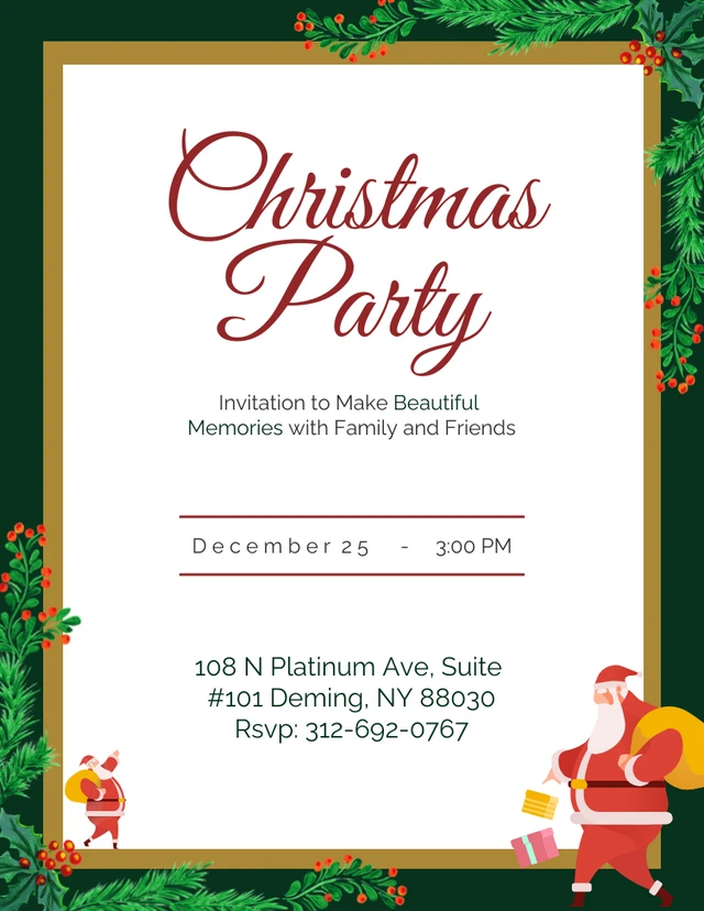 Green White Red and Gold Christmas Party Invitation Template