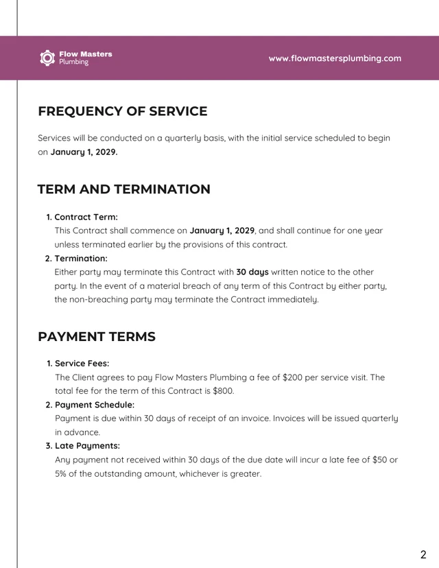 Plumbing Maintenance Contract Template - Page 2