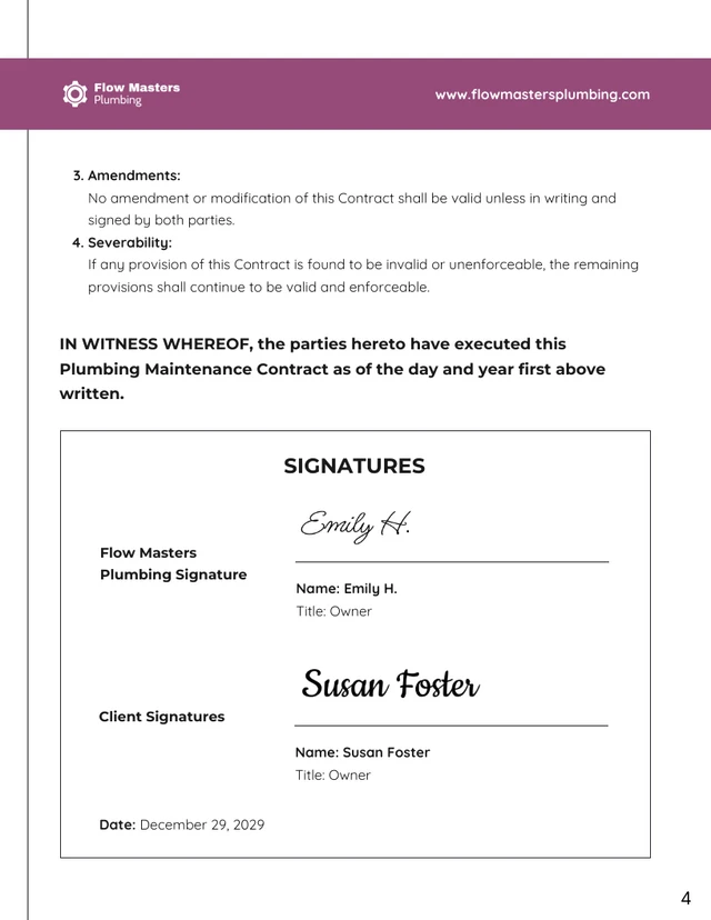 Plumbing Maintenance Contract Template - page 4