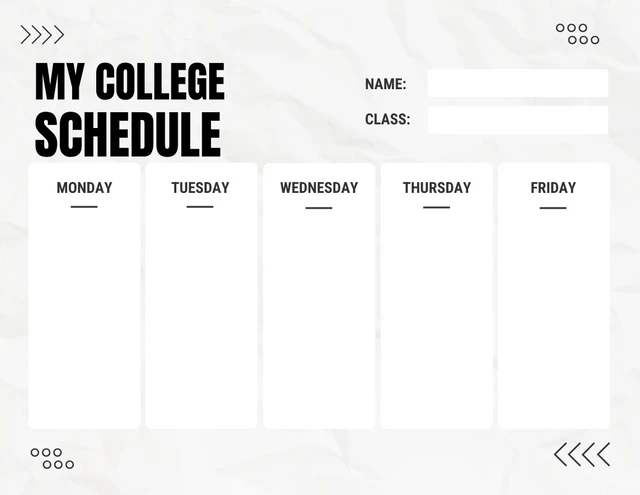 White And Black Modern Texture My College Schedule Template