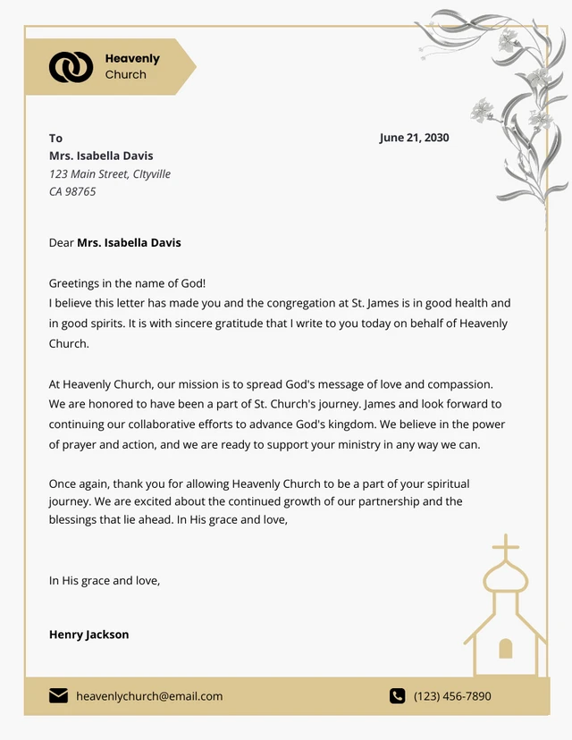 Simple White and Gold Church Letterhead Template