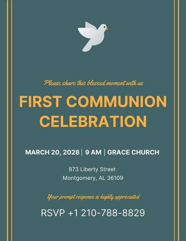 Dark Green First Communion Invitation Template