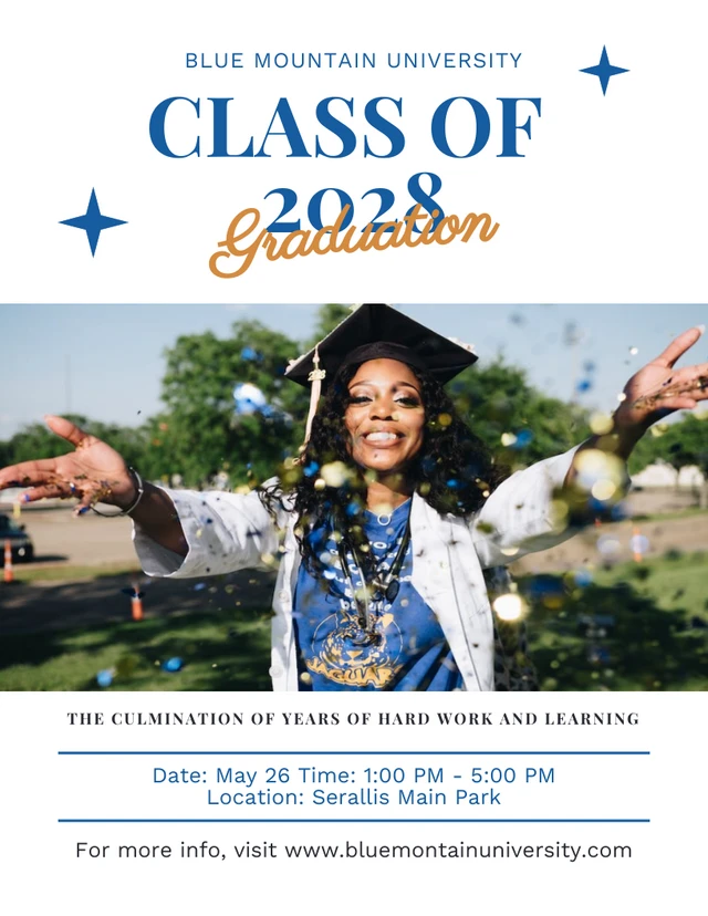 White And Blue Modern College Graduation Poster Template