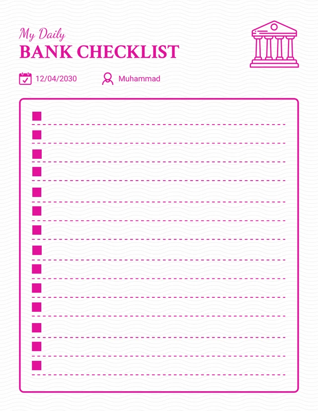 White And Pink Clean Daily Work Bank Checklist