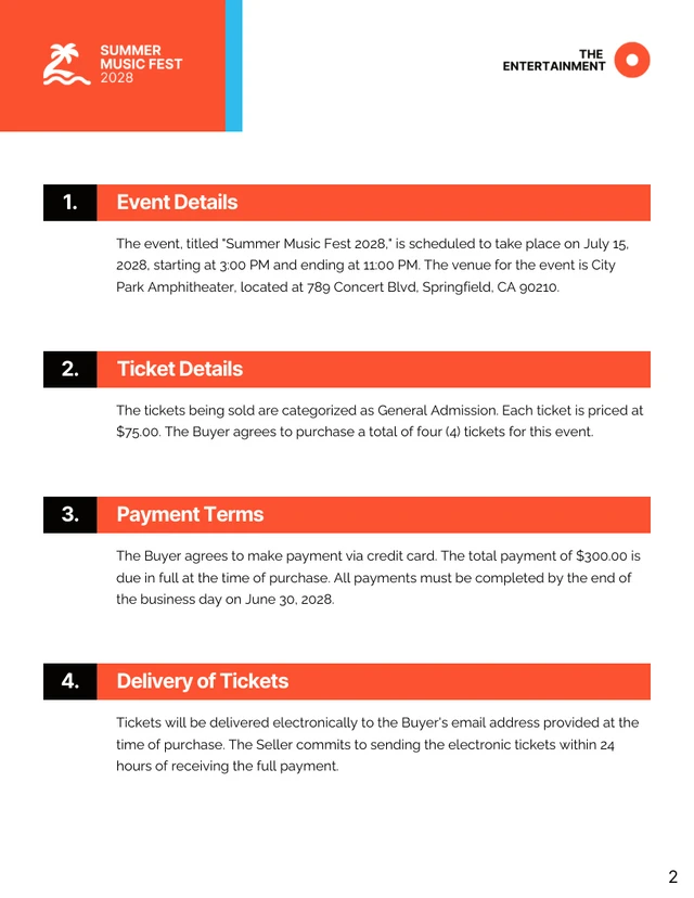 Ticket Sales Contract Template - page 2