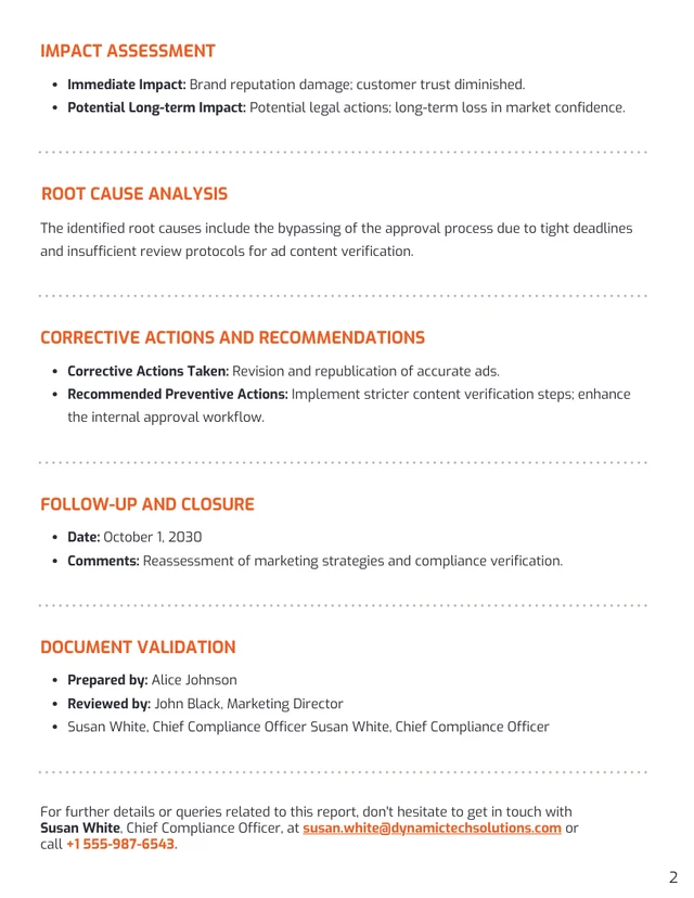 Corporate Non Conformance Report Template - page 2