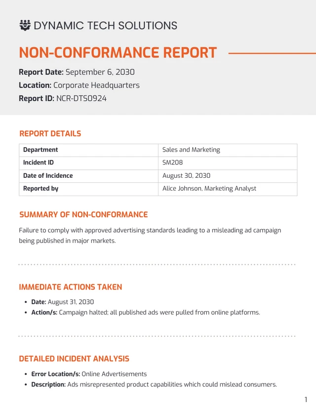 Corporate Non Conformance Report Template - Pagina 1