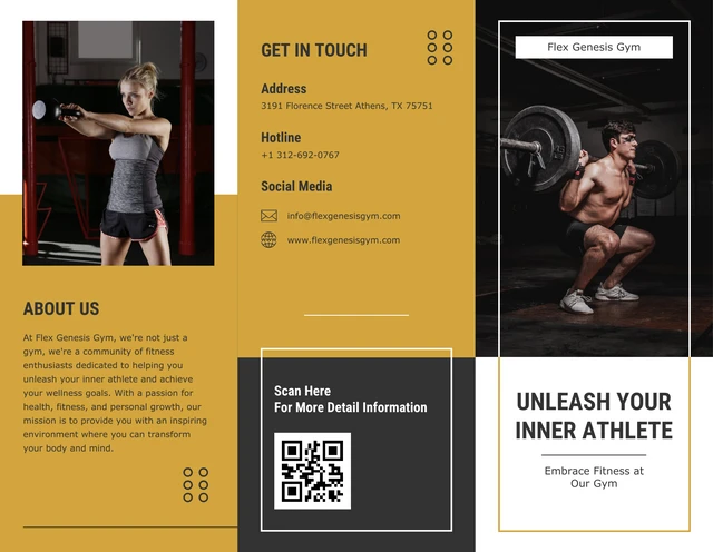 Simple Black And Yellow Gym Tri Fold Brochure - Page 1