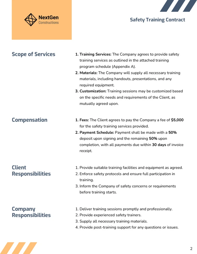 Safety Training Contract Template - page 2