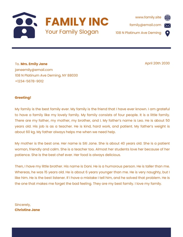 Brown And Navy Clean Business Family Letterhead