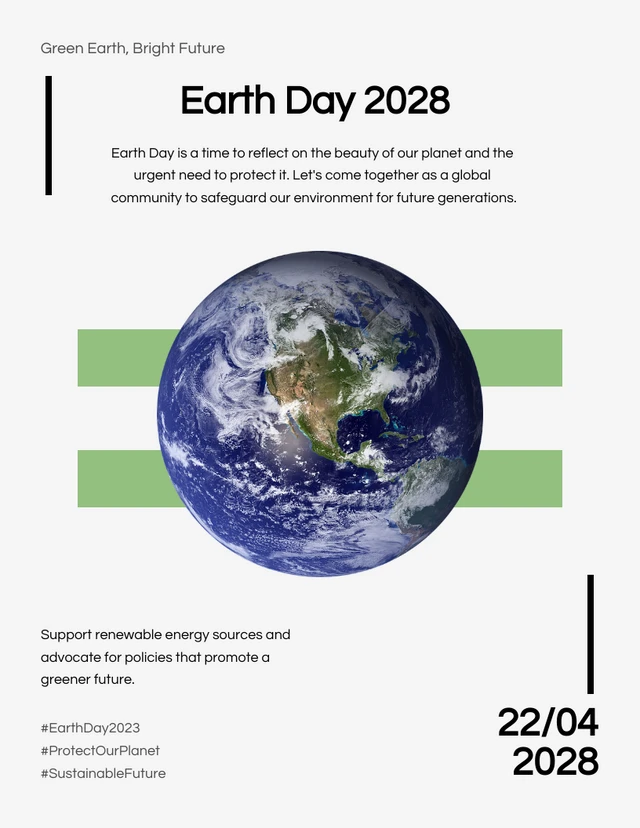 Moderne weiße und grüne Plakatvorlage zum Tag der Erde