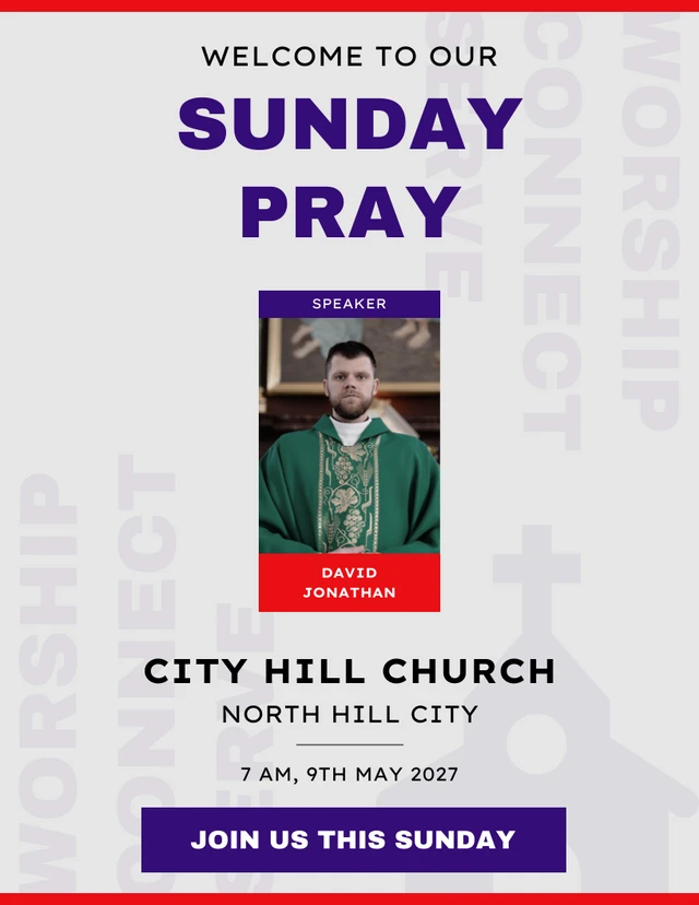 Red Purple Sunday Pray Church Poster Template