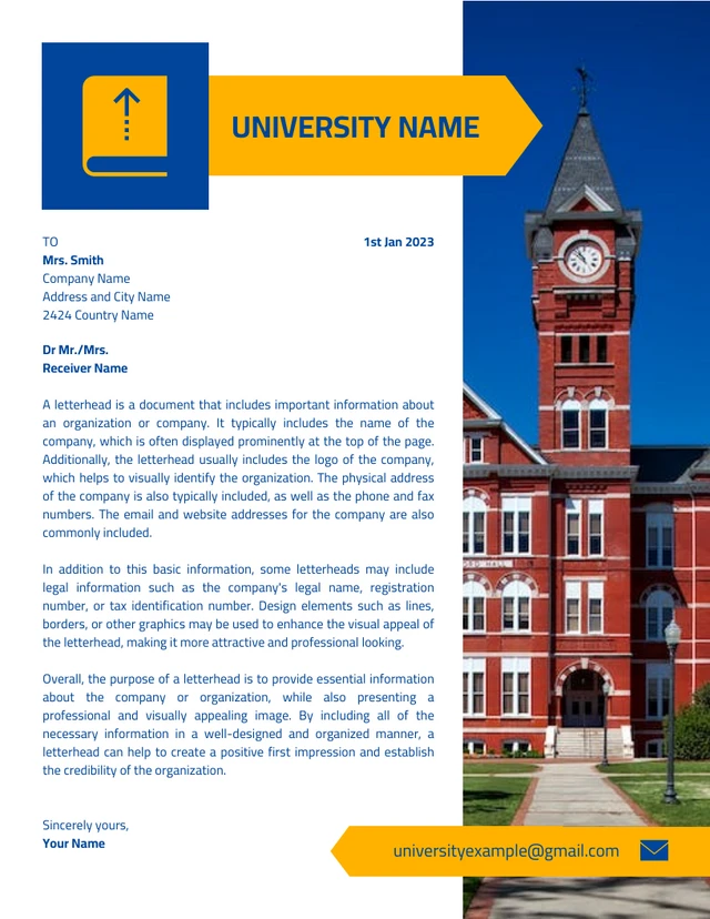 White And Blue Simple Professional University Letterhead Template
