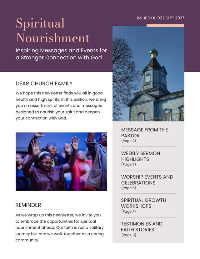 Dunkelviolette minimalistische Kirchen-Newsletter-Vorlage
