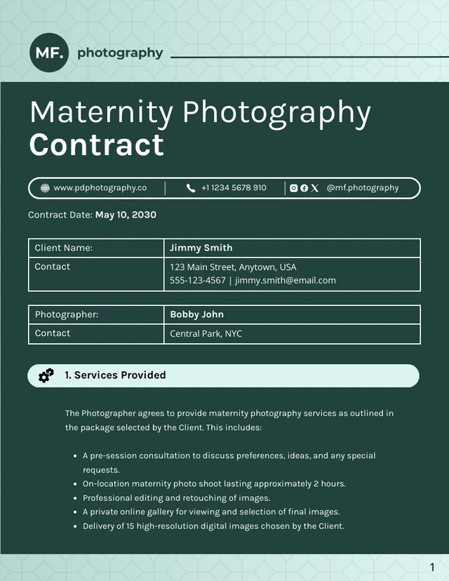 Maternity Photography Contract - Seite 1