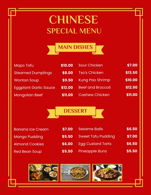 Red And Yellow Frame Chinese Food Menu Template