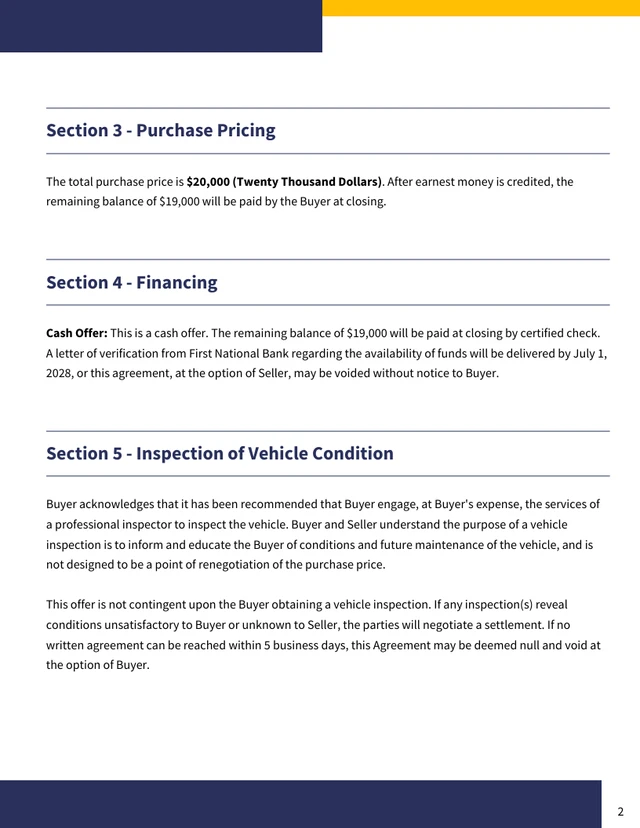 Private Car Sale Contract Template PDF - Página 2